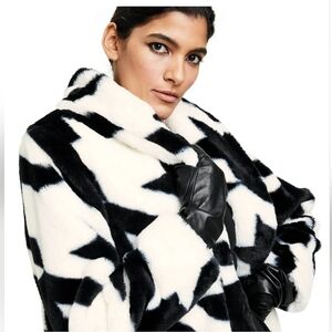 Sergio Hudson x Target Designer Collection Houndstooth Faux Fur Coat Sz S